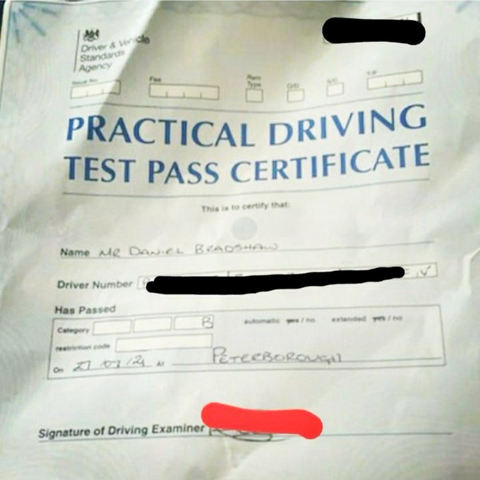 Practical driving test certificate